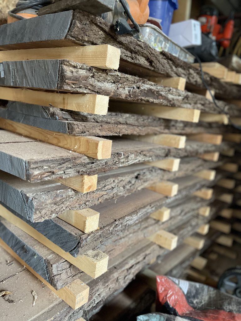 BLACK WALNUT SLABS DRYING IN THE SHED