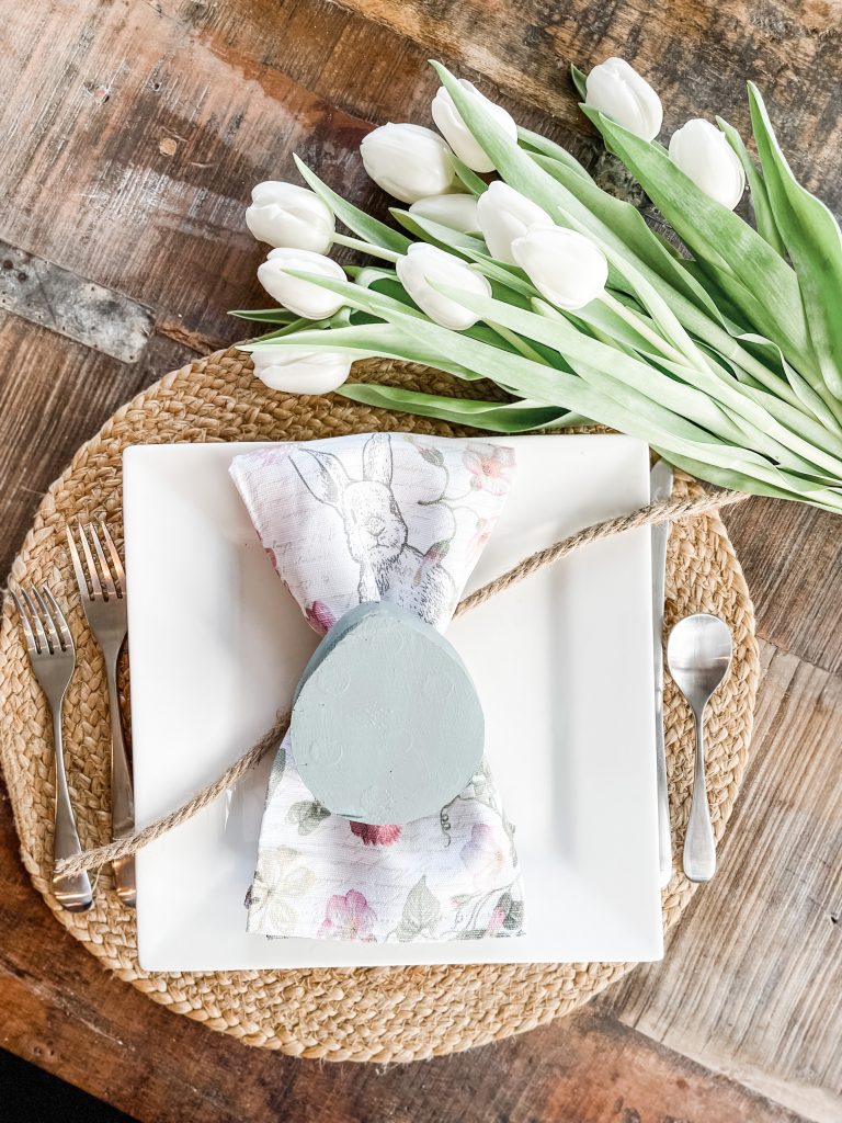 Wooden egg as a napkin ring for easter