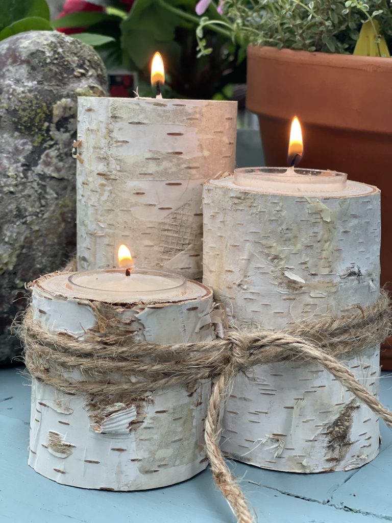 Large Log Fireplace Candle Holder - Birch