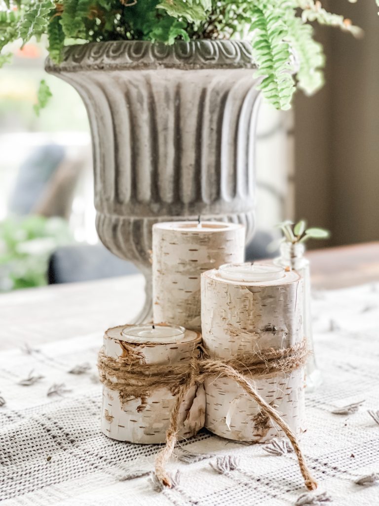 3 birch logs sliced and cut to hold tea lights