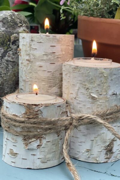 birch wood candle holders