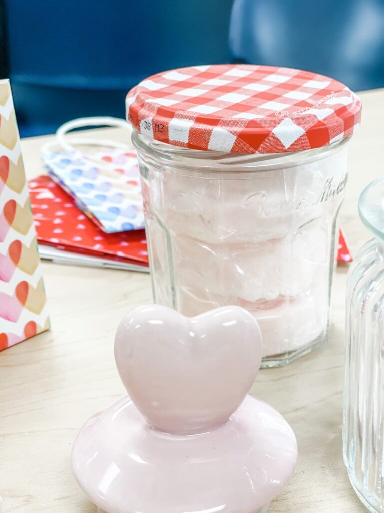 a jam jar with shower melts inside.