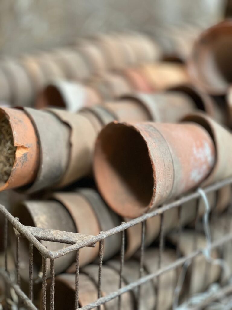 stacks of vintage english pots