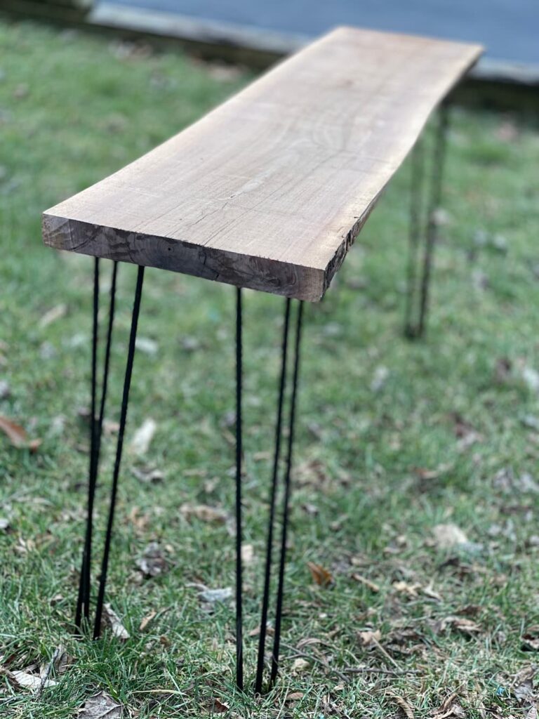my live edge table finished in the grass