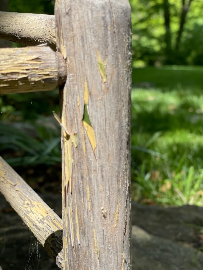 CLOSE UP OF CHIPPY OLD WOODEN CHAIR PLANTER