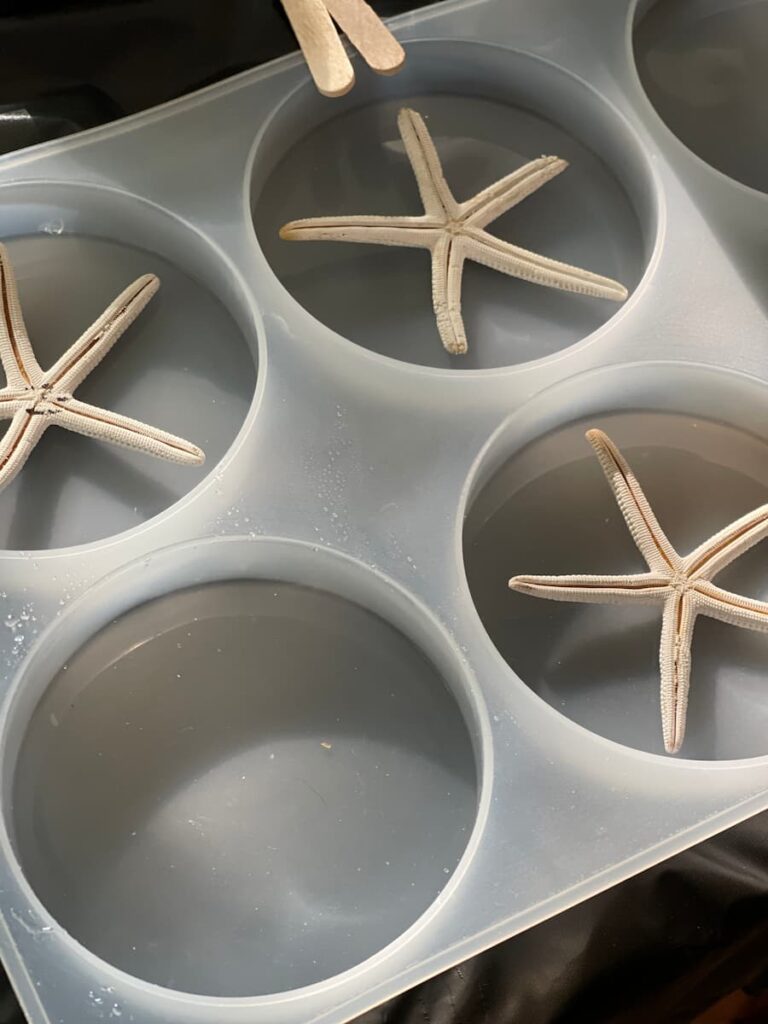 THE STARFISH IN THE MOLDS READY FOR MORE EPOXY