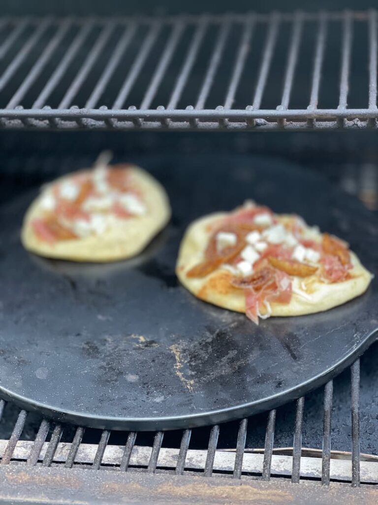 COOKING THE FIG FLATBREAD ON THE PIZZA STONE ON THE GRILL