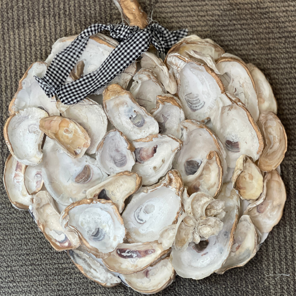 PICTURE OF PUMPKIN MADE FROM OYSTER SHELLS